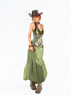 Arielink Green Floral Print Asymmetric Patchwork Ruffle Trim Women's Mesh Camisoles