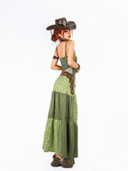 Arielink Green Floral Print Asymmetric Patchwork Ruffle Trim Women's Mesh Camisoles