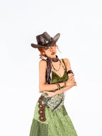 Arielink Green Floral Print Asymmetric Patchwork Ruffle Trim Women's Mesh Camisoles