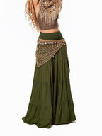 Arielink Green Pleated A Line Side Slit Pocket Women's Other Fabric Maxi Skirts