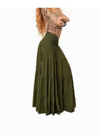 Arielink Green Pleated A Line Side Slit Pocket Women's Other Fabric Maxi Skirts