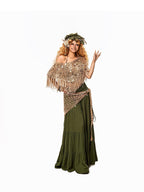 Arielink Green Pleated A Line Side Slit Pocket Women's Other Fabric Maxi Skirts