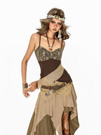 Arielink Grunge Asymmetric Distressed Mesh Patchwork Women's Other Fabric Camisoles