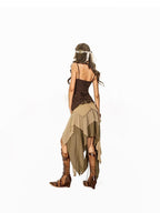Arielink Grunge Asymmetric Distressed Mesh Patchwork Women's Other Fabric Camisoles
