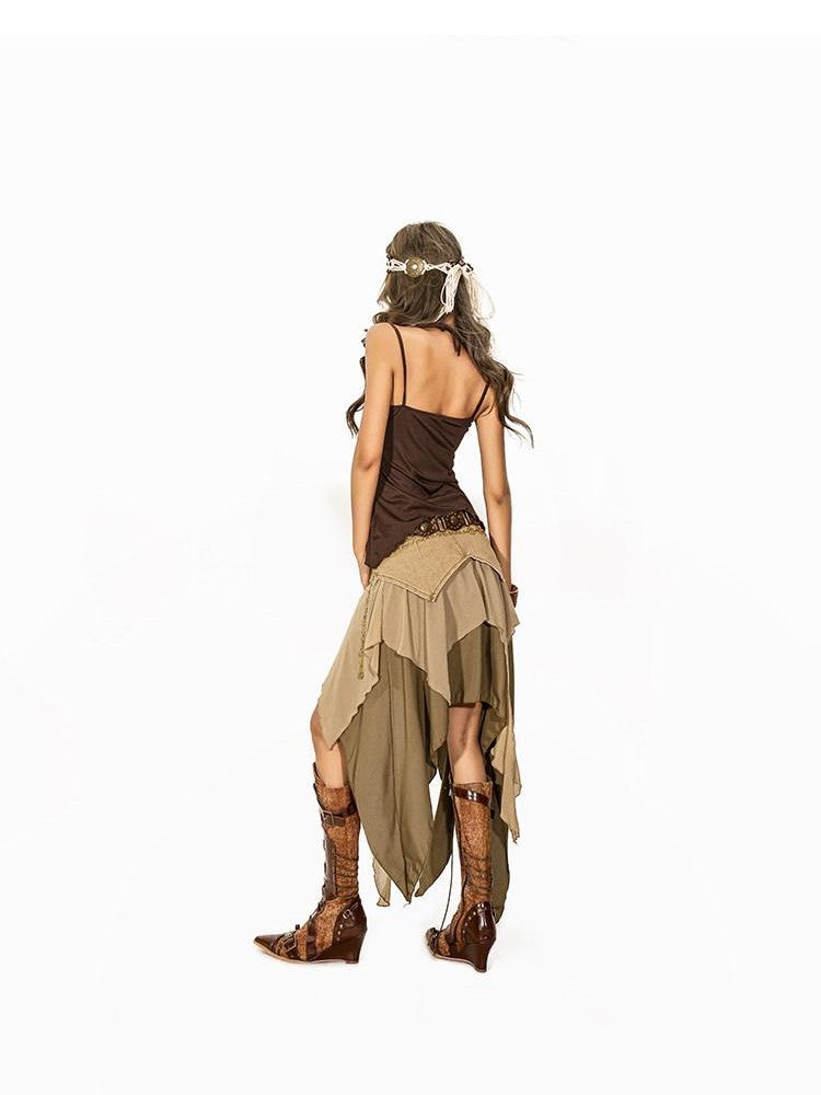 Arielink Grunge Asymmetric Distressed Mesh Patchwork Women's Other Fabric Camisoles