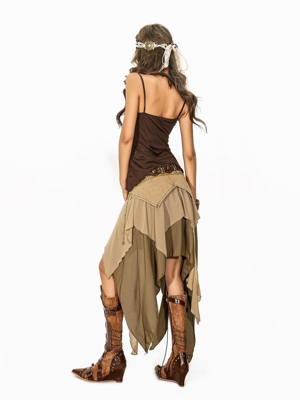 Arielink Grunge Asymmetric Distressed Mesh Patchwork Women's Other Fabric Camisoles