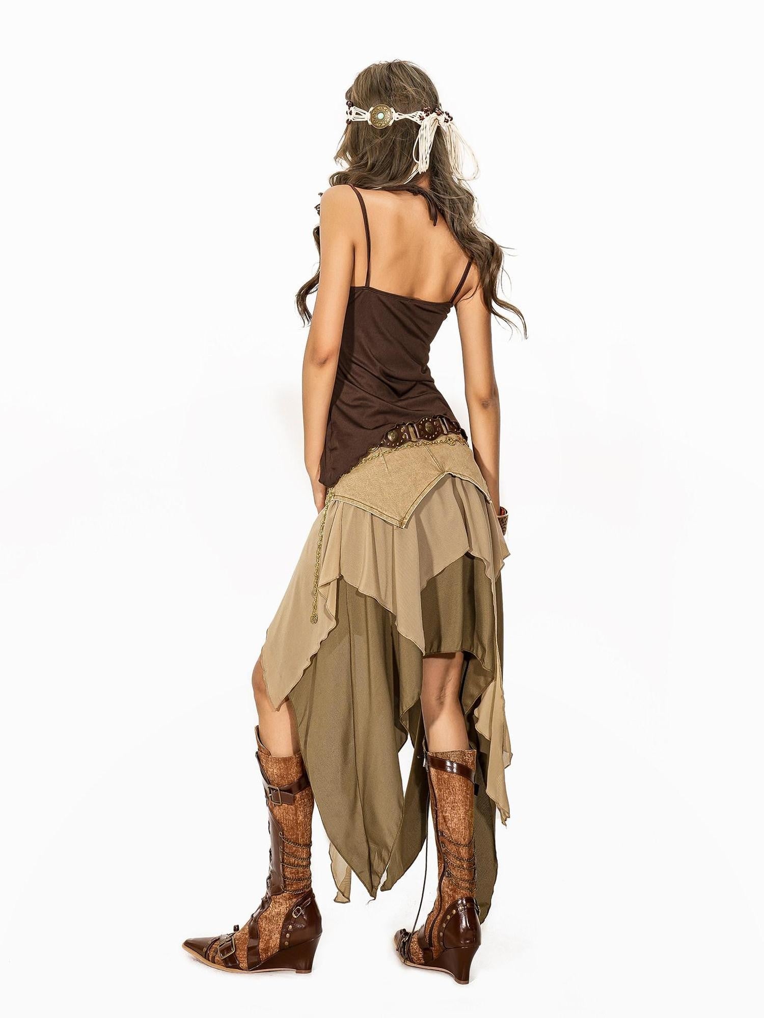 Arielink Grunge Asymmetric Distressed Mesh Patchwork Women's Other Fabric Camisoles