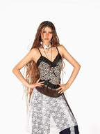 Arielink Lace Ruffle Asymmetrical Aline Women's Jacquard Mesh Midi Skirts