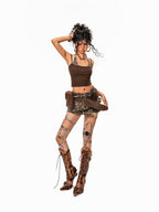 Arielink Leopard Patchwork Halter Cropped Retro Punk Women's Camisoles