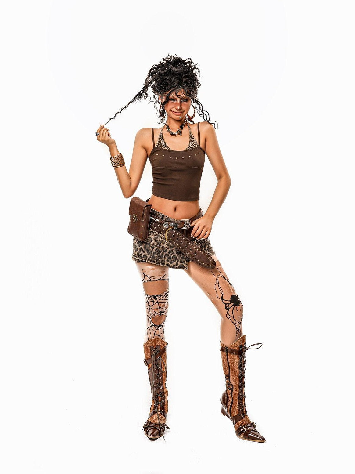 Arielink Leopard Patchwork Halter Cropped Retro Punk Women's Camisoles