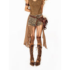 Arielink Leopard Print Irregular Mesh Panel Vintage Distressed Women's Denim Shorts 952725080491