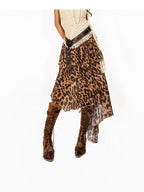 Arielink Leopard Print Tie Dye Asymmetric Tiered A Line Women's Mesh Midi Skirts