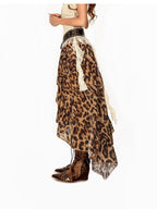 Arielink Leopard Print Tie Dye Asymmetric Tiered A Line Women's Mesh Midi Skirts