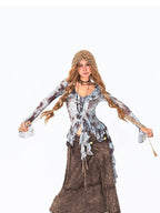 Arielink Light Blue Tie Dye Print Asymmetric Bell Sleeve Women's Mesh Long Sleeve T-shirts