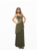 Arielink Nepal Vintage Irregular Lace Splice A Line Halter Women's Slip Maxi Dresses