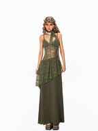 Arielink Nepal Vintage Irregular Lace Splice A Line Halter Women's Slip Maxi Dresses