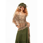 Arielink Openwork Mesh Cutout Tassel Halter Tie Knit Women's Camisoles 1027982484539