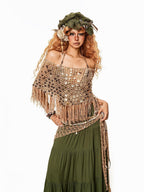 Arielink Openwork Mesh Cutout Tassel Halter Tie Knit Women's Camisoles