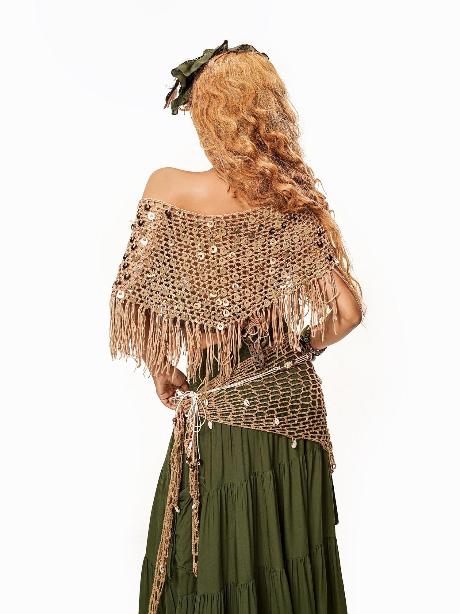 Arielink Openwork Mesh Cutout Tassel Halter Tie Knit Women's Camisoles