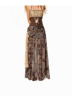 Arielink Paisley Print Mesh A Line Women's Lined Elastic Waist Maxi Skirts