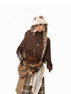 Arielink Plaid Patchwork Asymmetric Low Waist Women's Knit Maxi Skirts