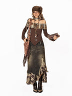 Arielink Plaid Patchwork Collared One Shoulder Women's Long Sleeve T-shirts