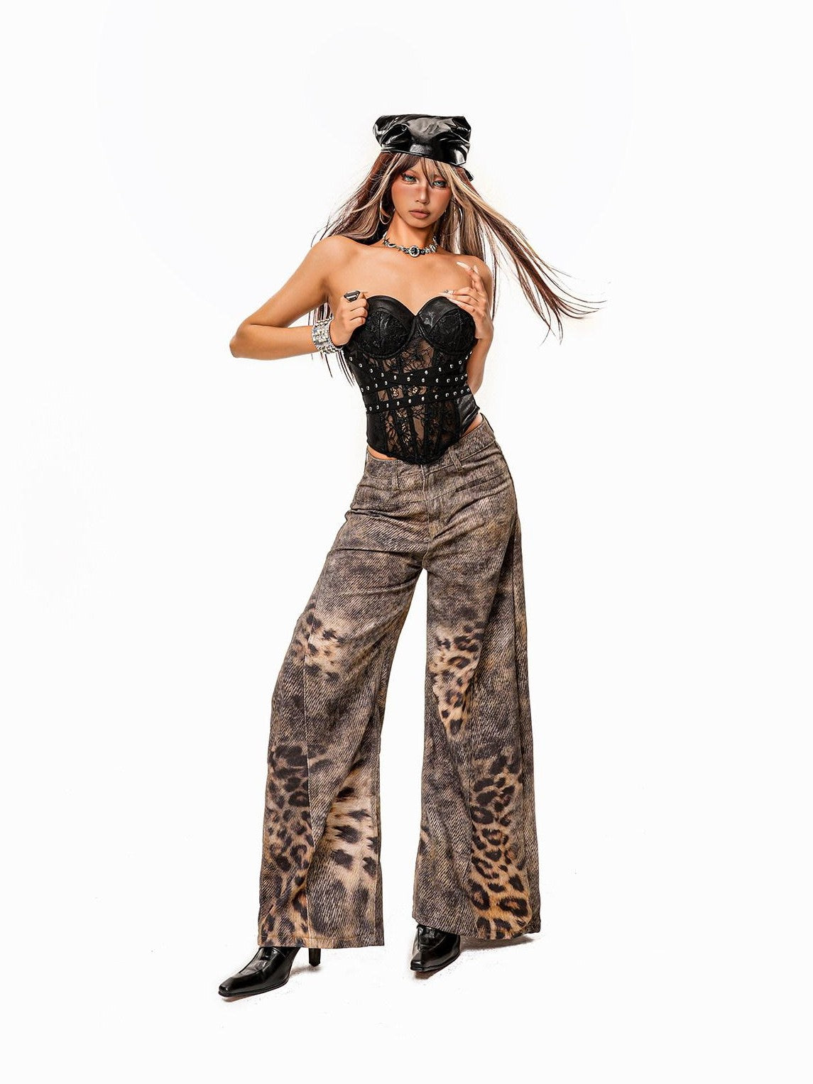 Arielink Punk Studded Boned Bustier Women's Lace Cropped Y2k Tank Tops