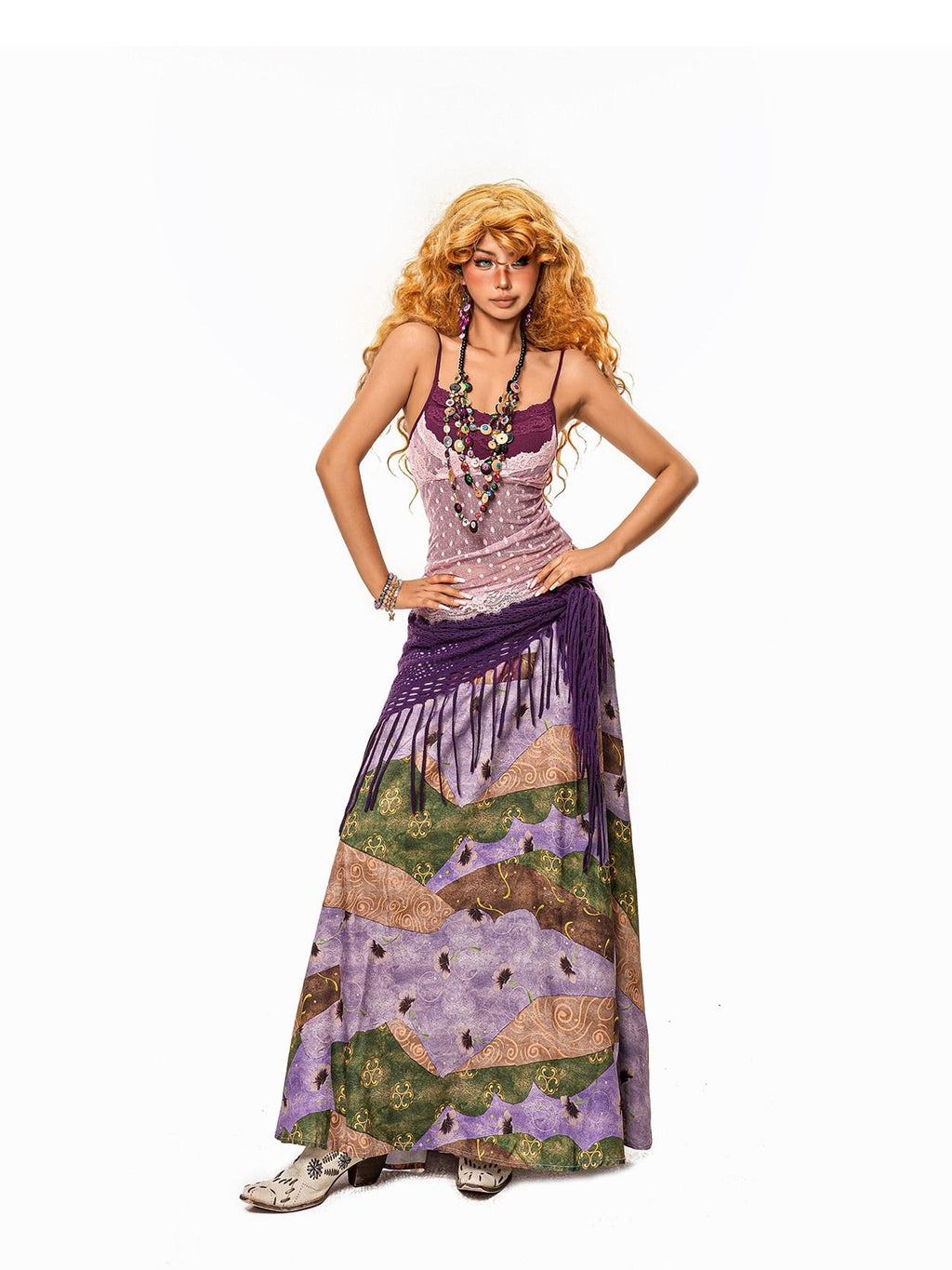 Arielink Purple Polka Dot Lace Patchwork Layered Fake Two Piece Women's Camisoles