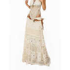 Arielink Retro Crochet Openwork Distressed Asymmetric A Line Women's Knit Maxi Skirts 929632897980