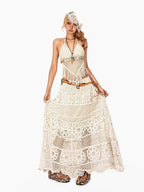 Arielink Retro Crochet Openwork Distressed Asymmetric A Line Women's Knit Maxi Skirts