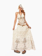 Arielink Retro Crochet Openwork Distressed Asymmetric A Line Women's Knit Maxi Skirts