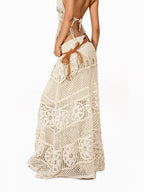 Arielink Retro Crochet Openwork Distressed Asymmetric A Line Women's Knit Maxi Skirts