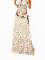Arielink Retro Crochet Openwork Distressed Asymmetric A Line Women's Knit Maxi Skirts