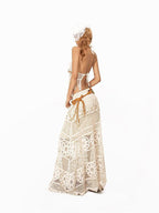 Arielink Retro Crochet Openwork Distressed Asymmetric A Line Women's Knit Maxi Skirts