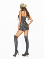 Arielink Retro Distressed Ripped Western Denim Adjustable Strap Women's Cotton Camisoles