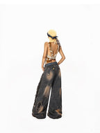 Arielink Retro Halter Backless Cropped Fitted Women's Sheer Mesh Tank Tops