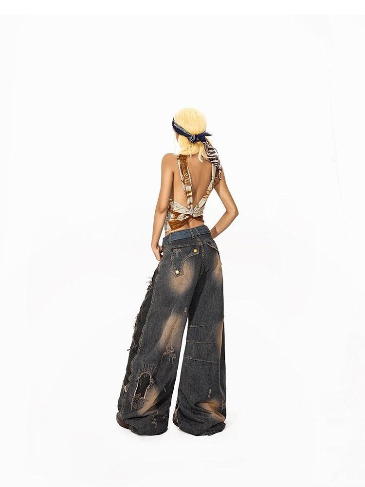 Arielink Retro Halter Backless Cropped Fitted Women's Sheer Mesh Tank Tops