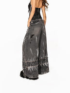 Arielink Retro Jersey Asymmetrical Lace Up Halter Backless Letter Print Women's Tank Tops