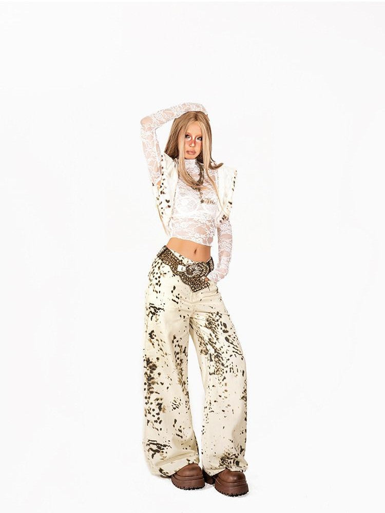 Arielink Retro Lace Cutout Sheer Cropped Mockneck Women's Mesh Long Sleeve T-shirts