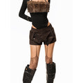 Arielink Retro Punk Spliced Buttoned Women's Corduroy Bootcut Short Trousers 1001998626681