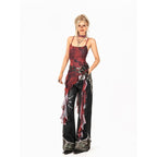 Arielink Retro Red Asymmetrical Ruffle Backless Women's Mesh Camisoles 847745624148