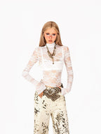Arielink Retro Snowflake Leopard Print Washed High Waist Women's Denim Straight Jeans