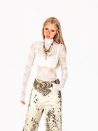 Arielink Retro Snowflake Leopard Print Washed High Waist Women's Denim Straight Jeans