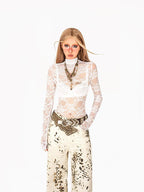 Arielink Retro Snowflake Leopard Print Washed High Waist Women's Denim Straight Jeans
