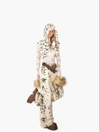 Arielink Retro Snowflake Leopard Print Washed High Waist Women's Denim Straight Jeans
