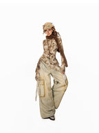 Arielink Retro Tie Dye Asymmetric Ruffle Women's Mesh Long Sleeve T-shirts