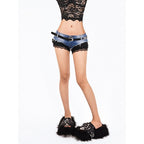 Arielink Retro Washed Lace Patchwork Hip Hugging Low Rise Women's Denim Shorts 784829396973