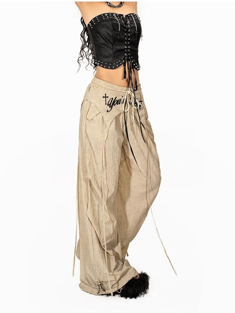 Arielink Rivet Spliced Strapless Backless Lace Up Women's Faux Leather Tank Tops