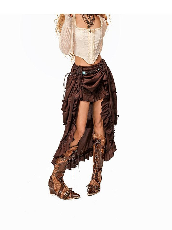 Arielink Ruffled Tiered Irregular Laced High Waist Gothic Punk Women's Maxi Skirts