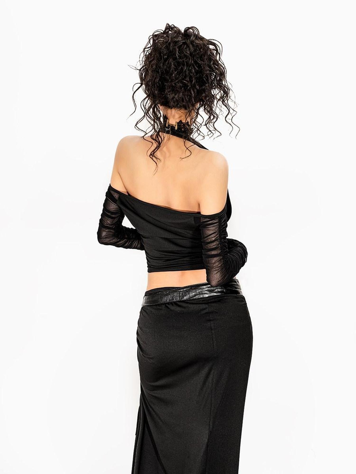 Arielink Sheer Cutout Halter Asymmetrical V-neck Women's Mesh Cardigans